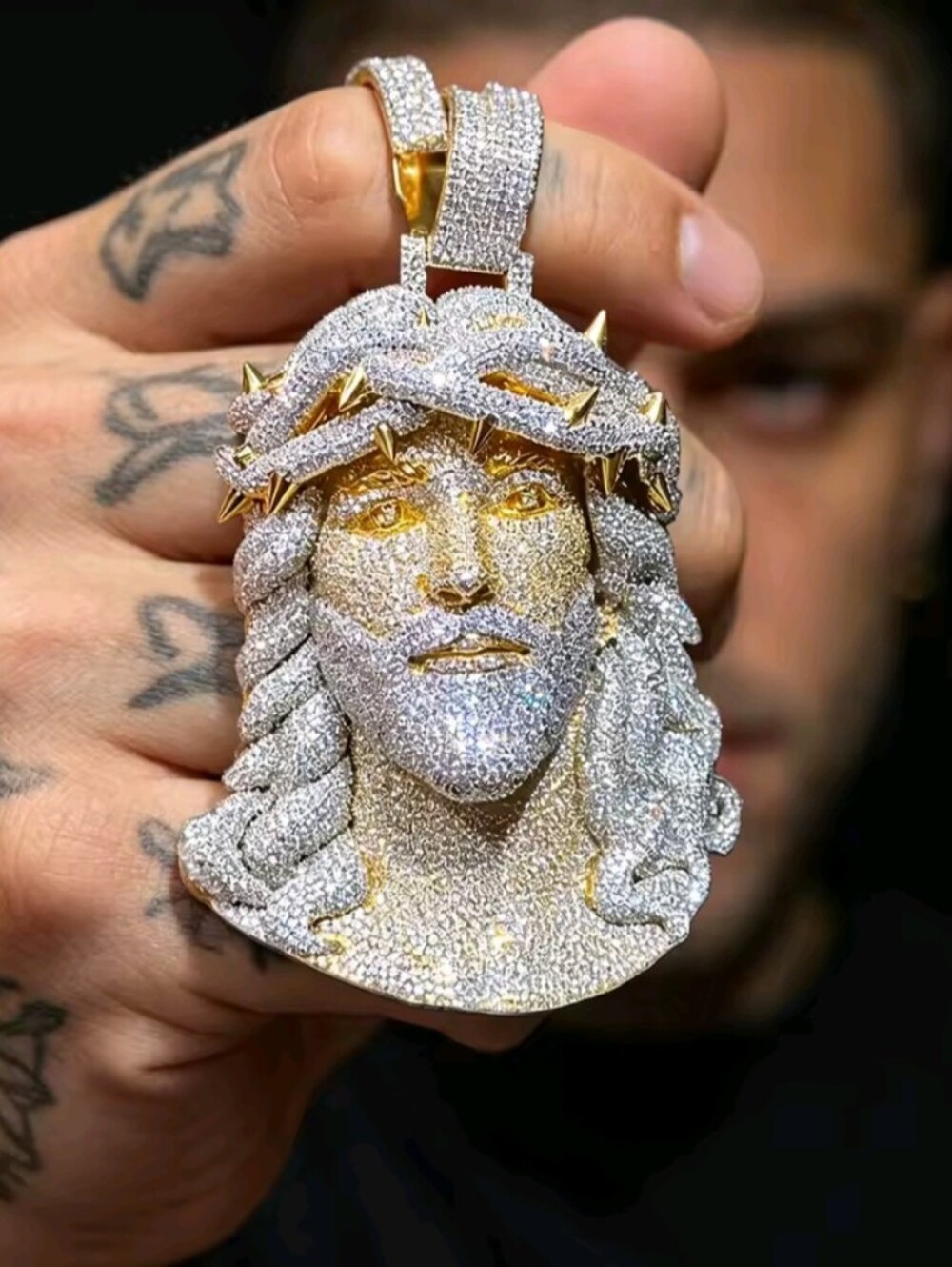Men's 18K Gold Plated Jesus Pendant Micro Cubic Zirconia Head Charm
